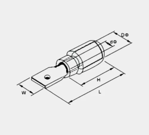 Dimensiones del terminal de conexión rápida de pala aislante macho serie KM01